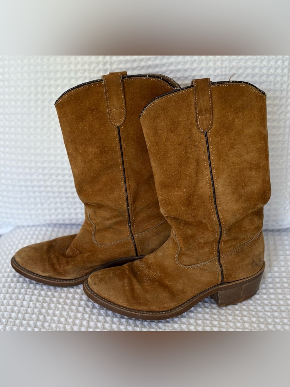 Double H Brown Suede Western Cowboy Boots, Size 7.5